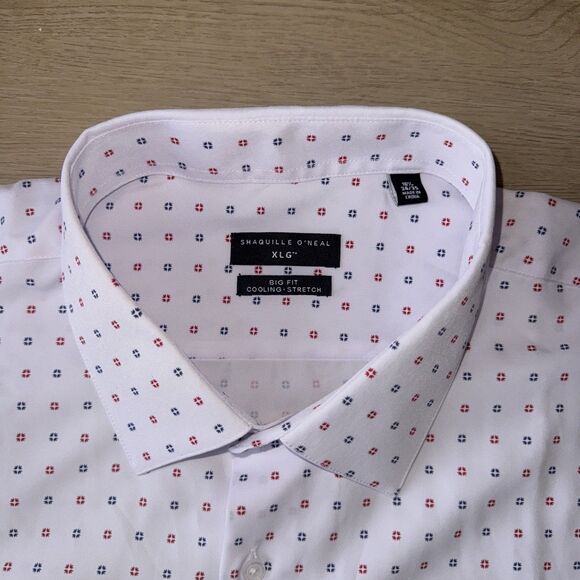 Shaquille O'Neal 2XLG Big Fit Cooling Dress Shirt 18.5 34/35 2XL White Stretch - Picture 4 of 8